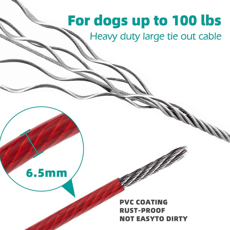 KOOLTAIL Dog Tie Out Cable 50 Feet - Dog Leash for Outdoor Camping Yard Training Heavy Duty Tie-Out Cable for Medium Large Dogs Up to 100 Pounds - Image 3